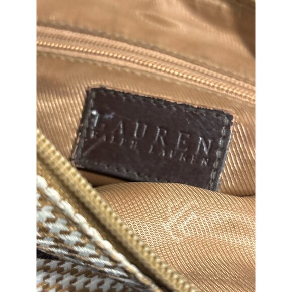Lauren Ralph Lauren Shoulder Bag – Houndstooth Plaid Fabric & Leather Trim - Picture 12 of 12